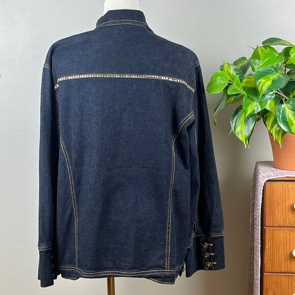 John A Blue Denim Dark Wash Zip Front with Rhinestones Jacket Size 1X - Picture 4 of 8